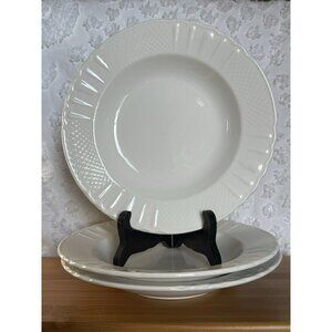 3 Farberware 8” Soup Bowls Lattice White Wide Rimmed 4482 White Embossed EUC